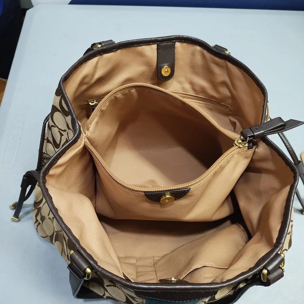 Coach Signature Handbag Womens Multi Canvas Double Handles Magnetic Closure